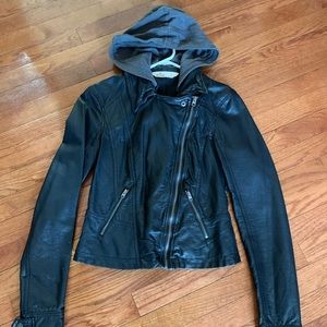 Hollister Black Hooded Leather Jacket